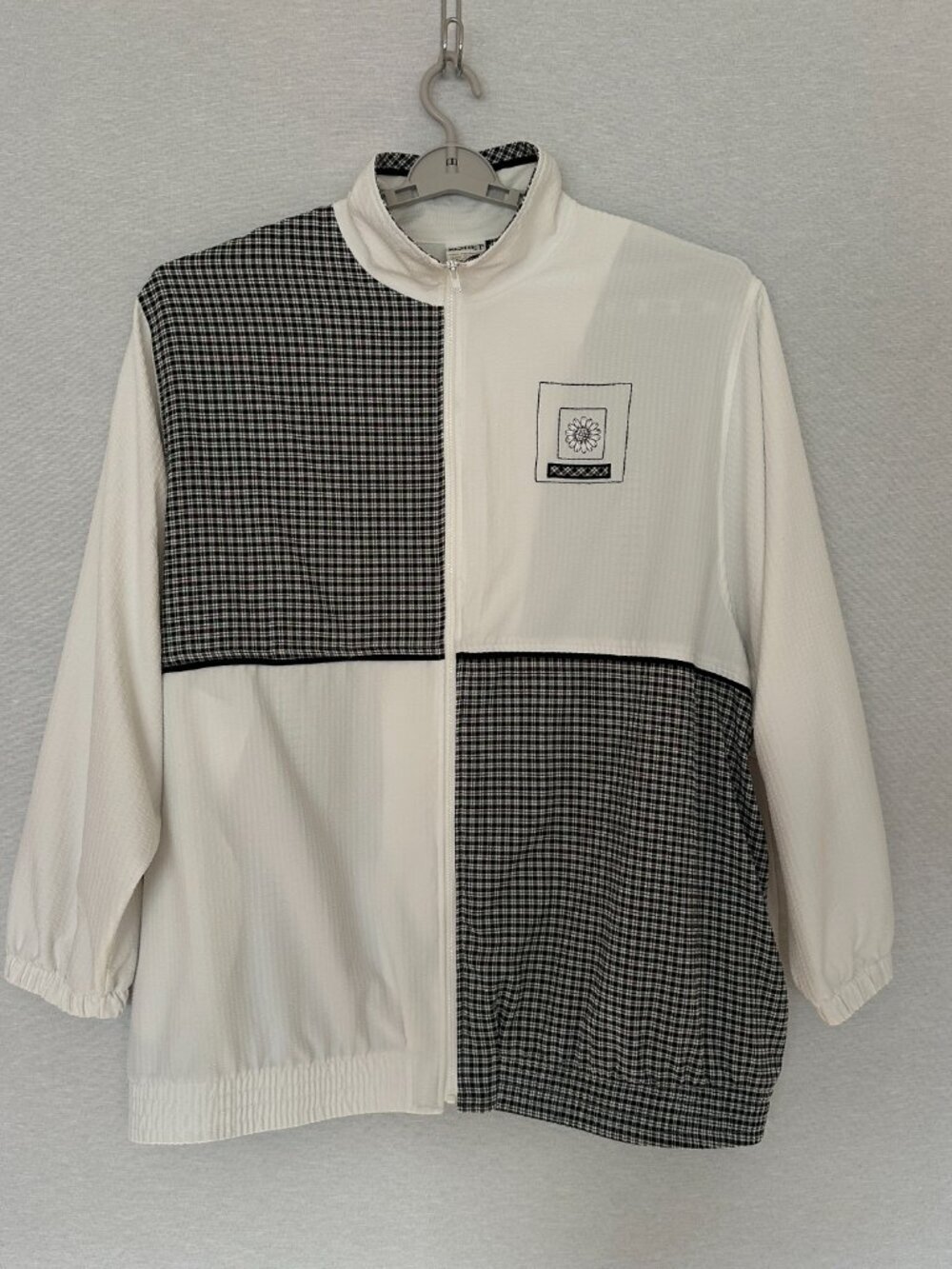 KORET VINTAGE BLACK/WHITE PLAID FULL ZIP JACKET EMBROIDERED BOTANICAL SIZE 3X